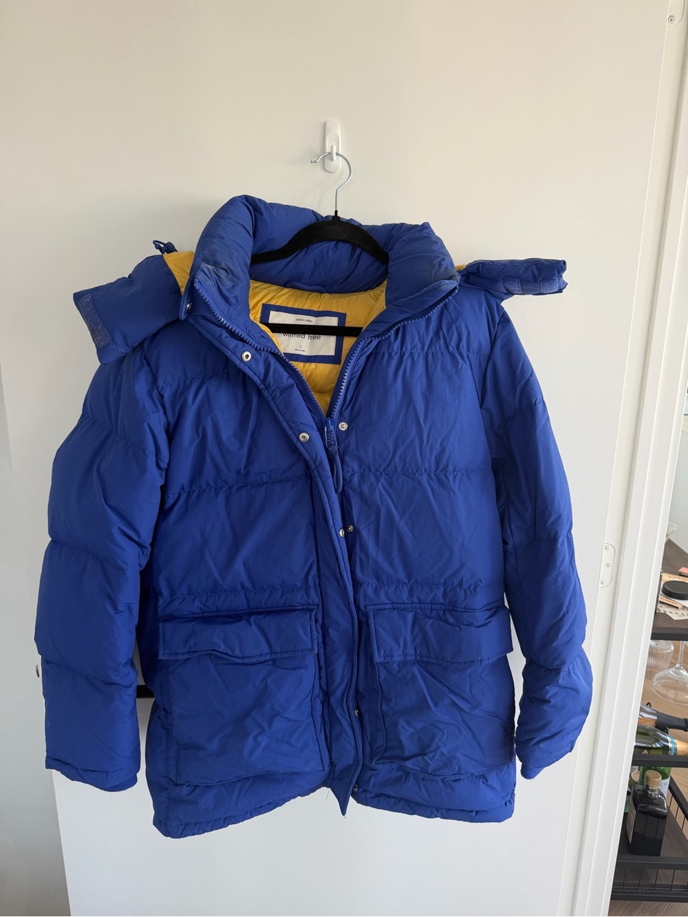 Aritzia Royal Blue Puffer Jacket with Yellow Lining